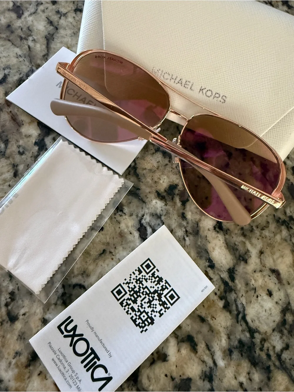 Michael Kors Rose Gold Aviator Sunglasses with Pink-Bronze Lenses